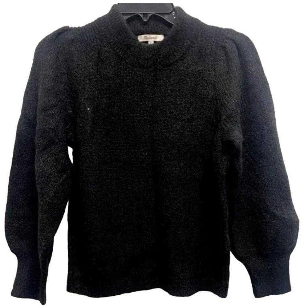 Madewell Eaton Pullover Crew Puff Sleeve Sweater Sz XS/Extra Small in Black NWT